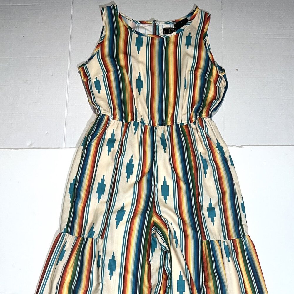 Lucky & Blessed Aztec Serape 1-Piece Jumpsuit Romper Sleeveless Striped Outfit S - Picture 1 of 10